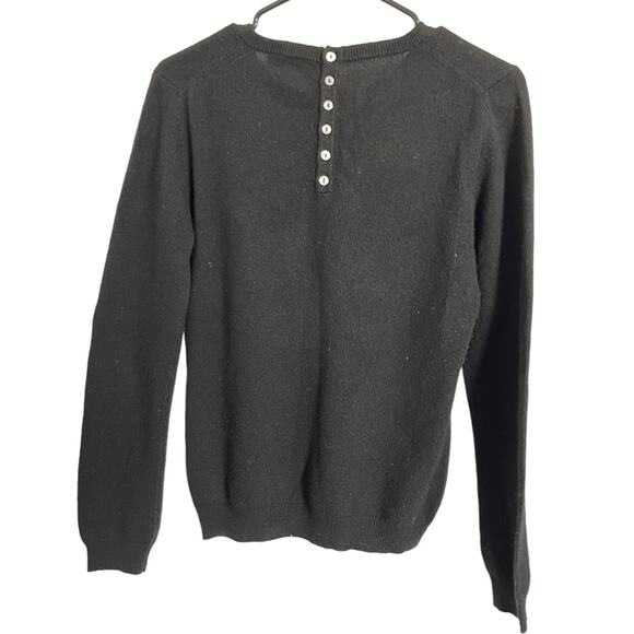 Brodie Fine 100% Cashmere Crewneck Button Back Black Sweater Size Small - Picture 2 of 9